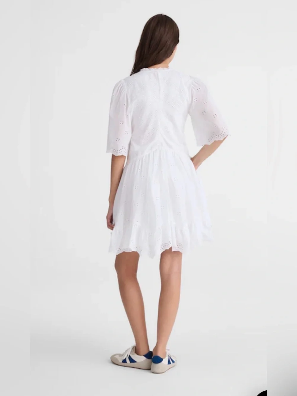 Madewell White Eyelet Flutter Sleeve Midi Dress Hankerchief Hem EUC 12 #2727